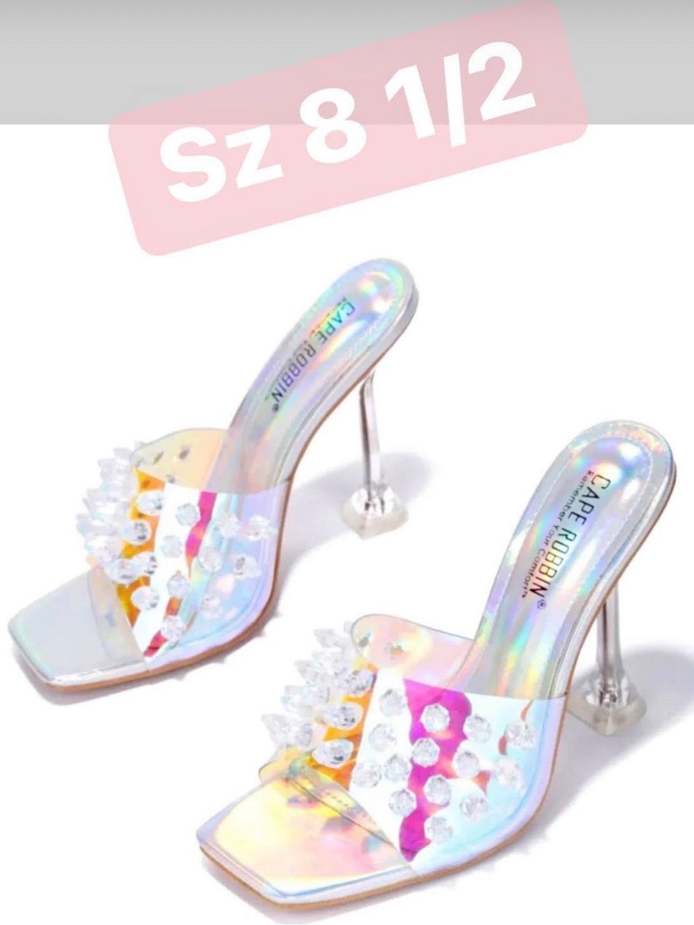 Cape Robbin Holographic Gem Slip-On Heels in Iridescent Silver